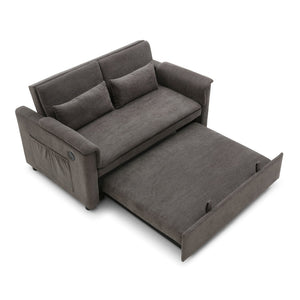 English Elm 55" Velvet Two Seater Pull Out Sofa Bed with USB Ports, Side Pockets, Adjustable Backrest, Compact Lounger DARK GREY W2677P288323