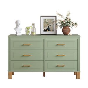 English Elm 6-drawer Double Dresser Solid Wood Legs Mid-century Modern Bedroom Storage Cabinet W1445S00010