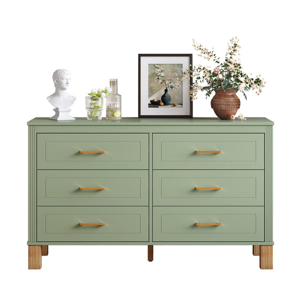 English Elm 6-drawer Double Dresser Solid Wood Legs Mid-century Modern Bedroom Storage Cabinet W1445S00010