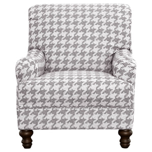 English Elm Danforth Overscaled Houndstooth Upholstered High Back Accent Chair with Pleated Arms & Turned Legs Grey B062P340748