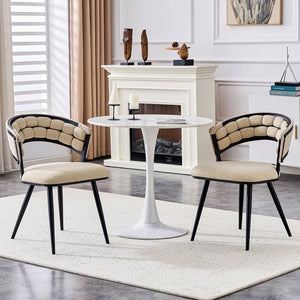 English Elm Set of 2 Chenille Tufted Dining Chairs with Metal Legs Modern Kitchen Seating Beige,Black W3875P370853