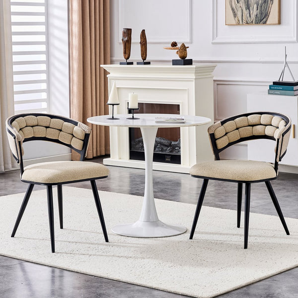 English Elm Set of 2 Chenille Tufted Dining Chairs with Metal Legs Modern Kitchen Seating Beige,Black W3875P370853