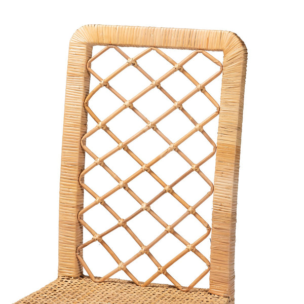 English Elm Modern Rattan Openwork Backrest Counter Stool Mahogany Frame for Kitchen Islands B2750P420423
