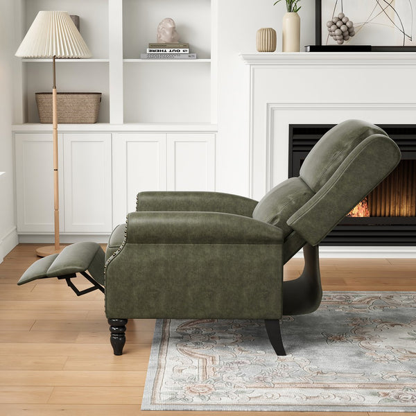 English Elm Faux Leather Pushback Recliner with Ergonomic Lumbar Support for Modern Living Spaces T3623P434282