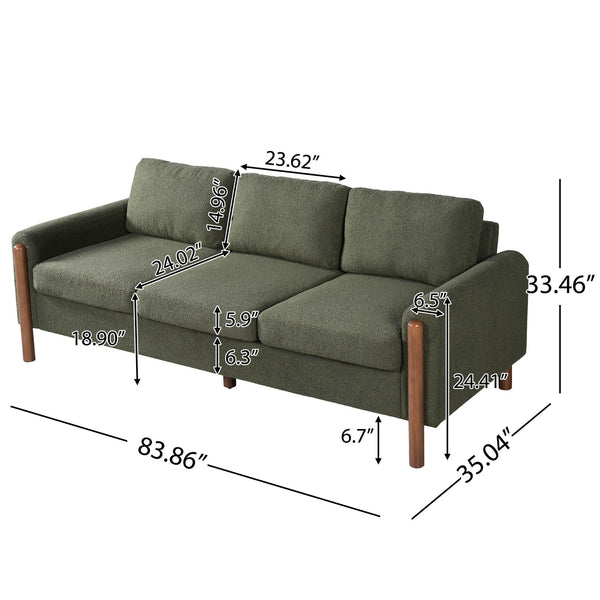 English Elm Christopher Knight Home® - 83.86" 3-Seater Sofa in Teddy Velvet with Curved Armrests & Solid Wood Legs, Plush Durable Comfort Green N765P331021N