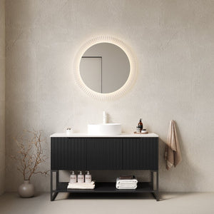 English Elm Tulio Freestanding 48 Inch Bathroom Vanity Matte Black Cabinet Vessel Sink Sintered Stone W2615S00219