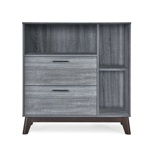 English Elm Christopher Knight Home® - CABINET mid-century modern faux wood storage console with splayed legs, drawers & cubby shelves Grey 67351.00SONGRY