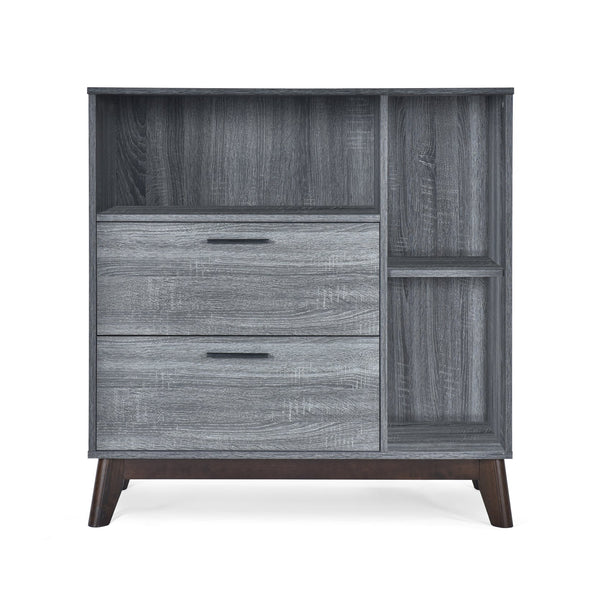 English Elm Christopher Knight Home® - CABINET mid-century modern faux wood storage console with splayed legs, drawers & cubby shelves Grey 67351.00SONGRY