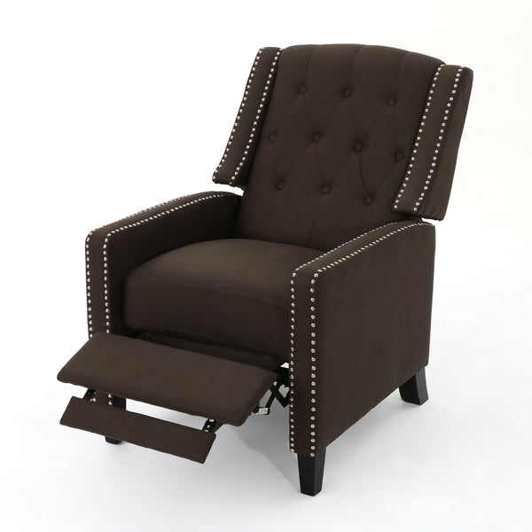 English Elm Classic Club Chair in Dark Grey Fabric with Birch Legs and Push Back Recline 61371.00COF