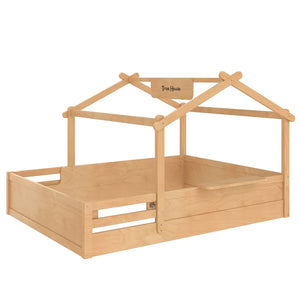 English Elm Queen House Shaped Kids Floor Bed Pine Wood Frame with Guardrails and Personalized Headboard Natural W1580P396335