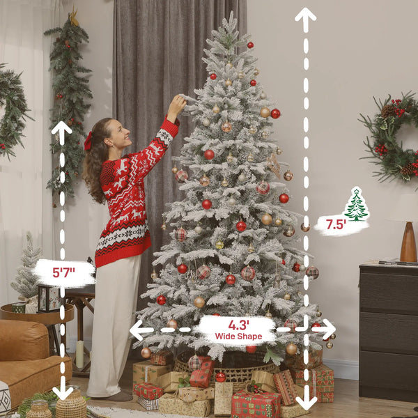 English Elm 7.5ft Snow Flocked Pine Artificial Tree with 500 Dual Mode Led Lights and Remote T3971P400626