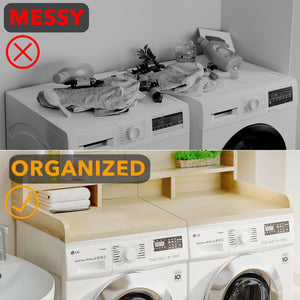 English Elm Washer Dryer Oak Wood Countertop Shelf Organizer with Raised Edge Laundry Room W2641P309102