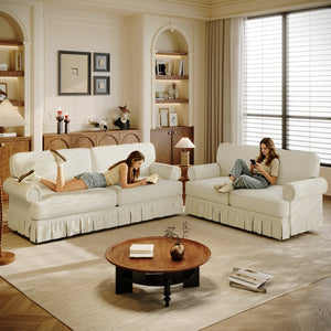 English Elm Luxuriously Deep Chenille Sofa with Pleated Skirt and Rolled Arms for Living Rooms W1885S00294