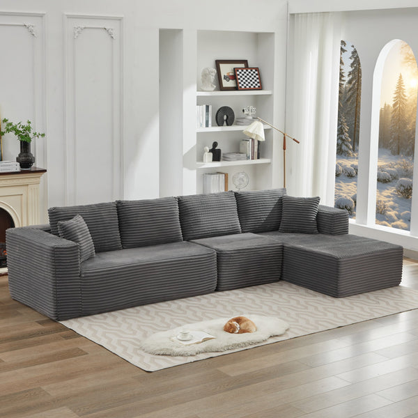 English Elm 106" Cloud Sectional Couch - Modular L-Shape With Right-Facing Chaise, Plush Corduroy, No Assembly! W1143S00022