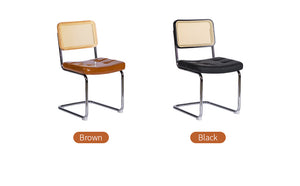 English Elm Dining Chairs Set of 4 Velvet Seat Woven Rattan Back Chrome Cantilever Frame Brown W2105S00006