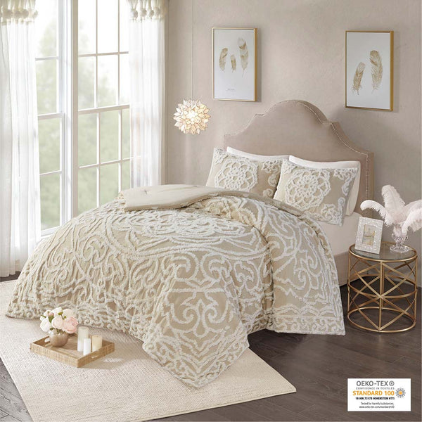 JLA Home Madison Park - Tufted breathable cotton chenille medallion comforter — OEKO‑TEX, lightweight boho texture for year‑round comfort 90 L x 90 W x 1.5H MP10-7114