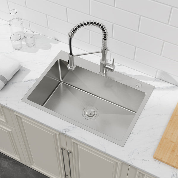 English Elm Stainless Steel Handmade Single Bowl Overmount Kitchen Sink Dark Gray Matte Finish T3177P370628