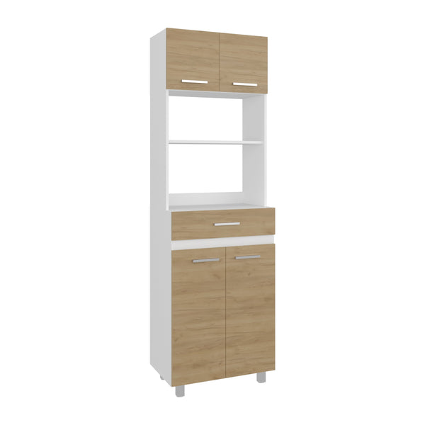 English Elm Kitchen Pantry Tall 4‑Door Cabinet with Drawer and 4 Shelves, Engineered Wood Beige‑White Modern Storage B097P350304