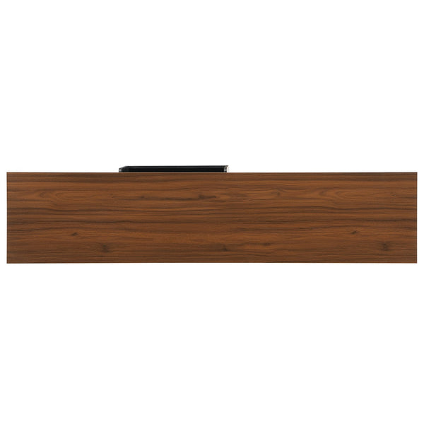 English Elm U-can Mid Century Walnut Media Console with Sliding Doors and Metal Frame for Living Rooms Black N724P360370B