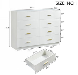 English Elm Modern White 8-Drawer Dresser Classic Bedroom Chest with Waterproof Finish, Sturdy Engineered Storage W1785P201163