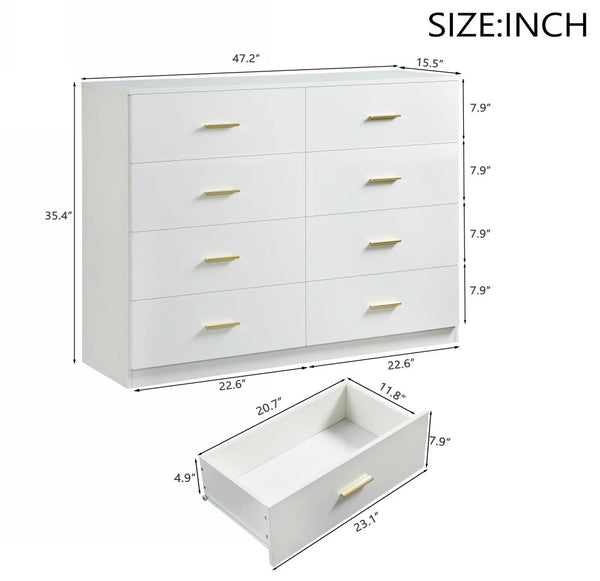 English Elm Modern White 8-Drawer Dresser Classic Bedroom Chest with Waterproof Finish, Sturdy Engineered Storage W1785P201163
