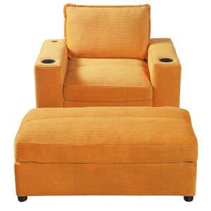 English Elm Christopher Knight Home® - 42.8" Oversized Chaise Lounge with Storage Ottoman, Corduroy Upholstery, USB Port & Cup Holders for Cozy Living Space Yellow N765P350851Y
