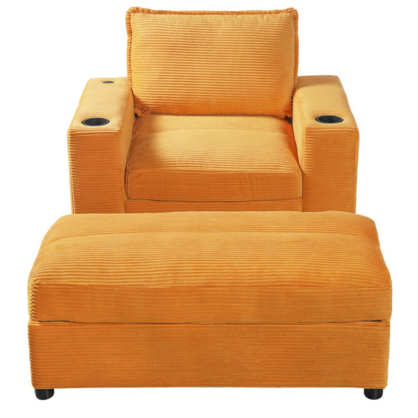 English Elm Christopher Knight Home® - 42.8" Oversized Chaise Lounge with Storage Ottoman, Corduroy Upholstery, USB Port & Cup Holders for Cozy Living Space Yellow N765P350851Y