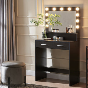 English Elm Vanity Desk With Adjustable Brightness, 2 Drawers & Hollywood Lighting For Glamorous Bedrooms W2386P196636-GIGA