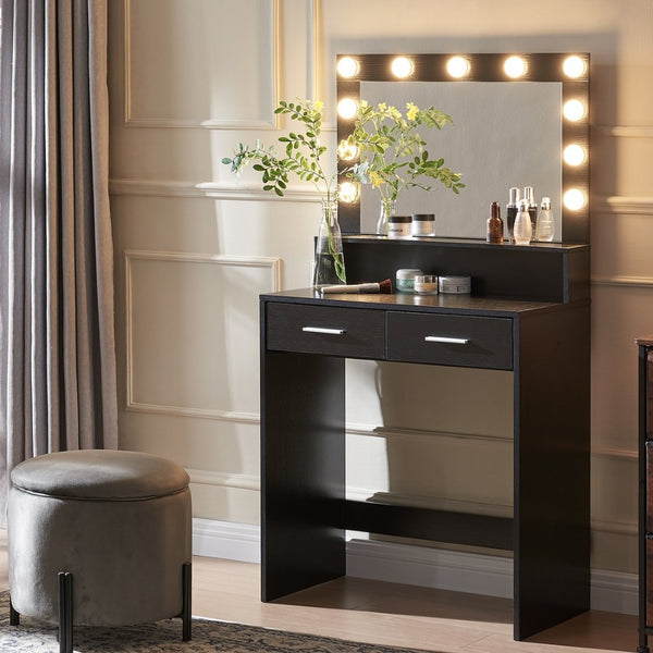 English Elm Vanity Desk With Adjustable Brightness, 2 Drawers & Hollywood Lighting For Glamorous Bedrooms W2386P196636-GIGA
