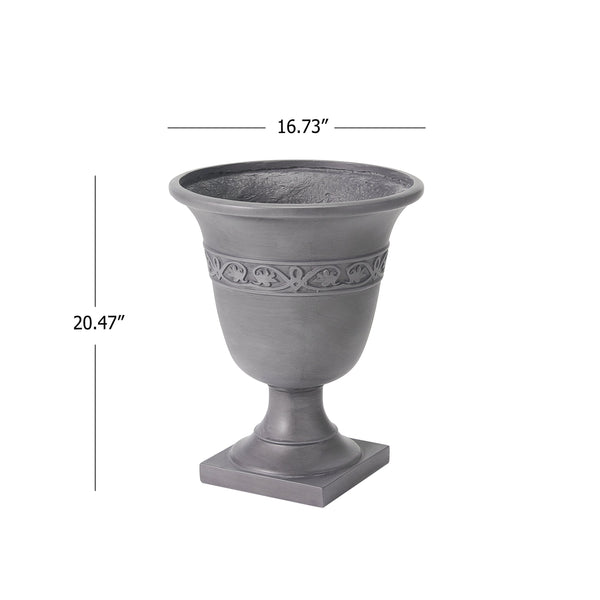 English Elm Classic Handcrafted Outdoor Planter Sculptural Fiberglass Patio Garden Urn for Entryways Light Gray N772P406699G