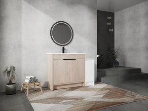 English Elm 48 Inch Freestanding Bathroom Vanity With Ceramic Sink, Soft-Close Doors & Ample Storage Solutions W999S00306