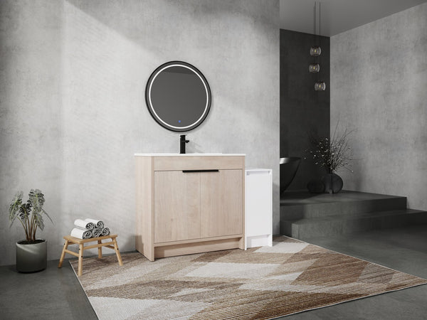 English Elm 48 Inch Freestanding Bathroom Vanity With Ceramic Sink, Soft-Close Doors & Ample Storage Solutions W999S00306