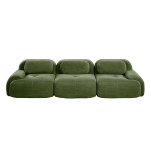 English Elm 3-seat Modular Corduroy Sectional Sofa Ergonomic Curved Design for Living Rooms Olive Green W714S01257
