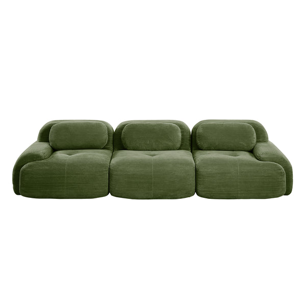English Elm 3-seat Modular Corduroy Sectional Sofa Ergonomic Curved Design for Living Rooms Olive Green W714S01257