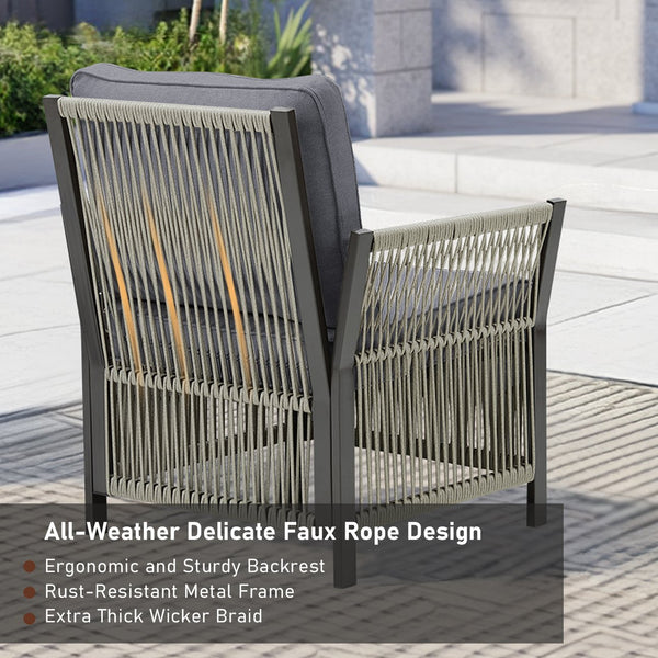 English Elm 73.2" Outdoor Handwoven Rattan 3 Seat Sofa with Olefin Cushions for Porch or Patio T3773P419403