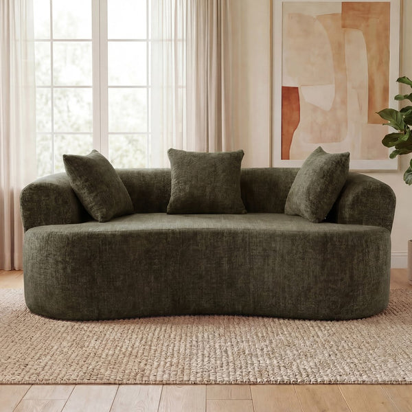 English Elm Crescent-shaped Curved Chenille Loveseat Low Profile Deep Seat Modern Living Room Sofa Green W5188P450346
