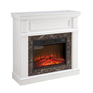 English Elm Electric Fireplace Mantel Surround with 23 Inch Insert Remote Raised Panel Wood Finish White W2275S00045
