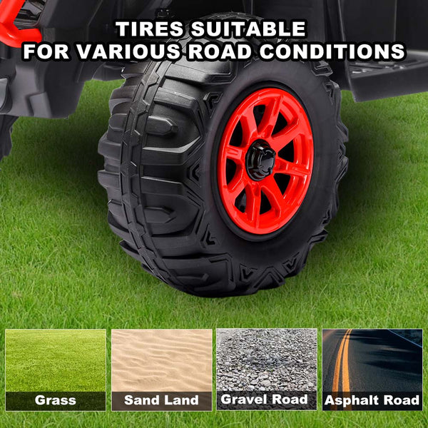 English Elm 24v Ride on Atv for Kids with Dual Motors Led Lights Bluetooth and Rugged Wide Wheelbase Red W3822P390488