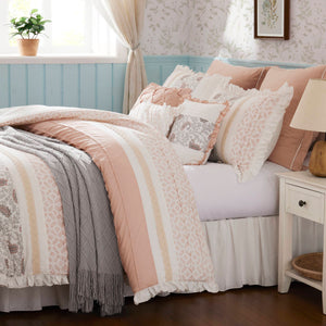 English Elm 9 Piece Cotton Percale Comforter Set In Blush King - Elegant Shabby-Chic Design With Decorative Accents B03597158