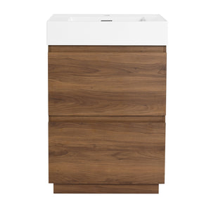 English Elm 24" Modern Bathroom Vanity with Single Undermount Sink, Engineered Wood, Waterproof Finish, 2 Drawers and Pre-Drilled Faucet Hole Brown W1972S00006