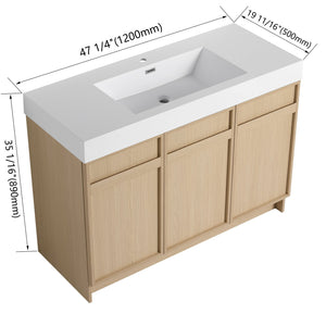 English Elm 48" Freestanding Bathroom Vanity with Thick Resin Sink, Soft-Close Doors, Adjustable Shelves, Durable Finish Oak W999S00265