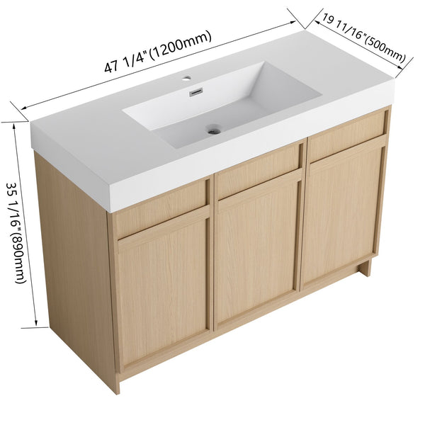 English Elm 48" Freestanding Bathroom Vanity with Thick Resin Sink, Soft-Close Doors, Adjustable Shelves, Durable Finish Oak W999S00265