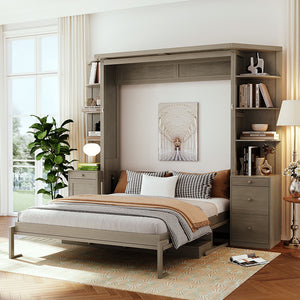 English Elm Queen Murphy Bed with Integrated Desk Cabinet Storage Wall Unit for Home Office Gray LP000739AAE