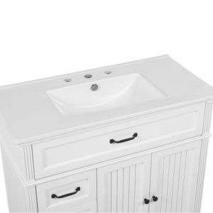 English Elm [video] 36 Inch Freestanding Bathroom Vanity Acacia Wood Legs Ceramic Sink Soft Close White N759S340019K