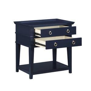 English Elm Carmona Midnight Blue Tray Top Nightstand with Two Drawers, Open Shelf, Brushed Gold Ring Pulls Dark Blue B050P376935