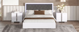 English Elm Queen Size Upholstered Bed With Led Light,Modern Platform Bed With With Velvet Headboard,White