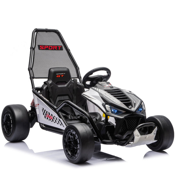 English Elm 24v Dual Motor Kids Go Kart with Drift Mode Roll Cage and Rear Suspension Ages 6 to 12 W1578P454061