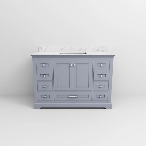 English Elm Dark Grey Single Bath Vanity With Carrara Marble Top - Ample Storage, Soft-Close Drawers & Timeless Style B2731P258212