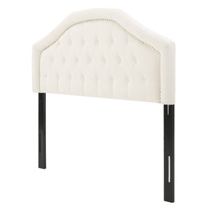 English Elm Tufted Queen Headboard with Nailhead Trim Solid Wood Frame Adjustable Iron Legs Ivory 57875.00IVY