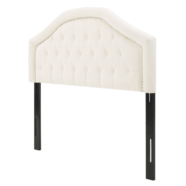 English Elm Tufted Queen Headboard with Nailhead Trim Solid Wood Frame Adjustable Iron Legs Ivory 57875.00IVY